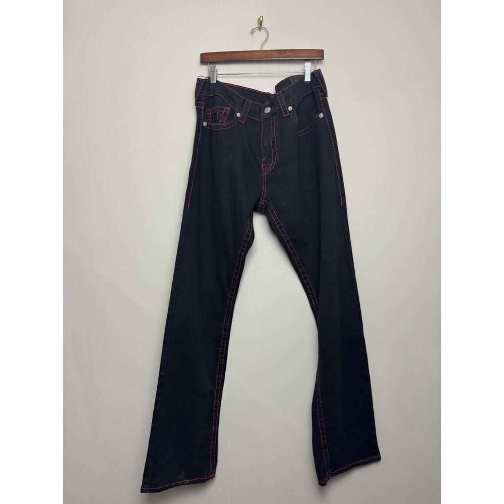 True Religion Mens Ricky Big T Jeans Size 36 Black Red Stitch Western Straight - Picture 3 of 8